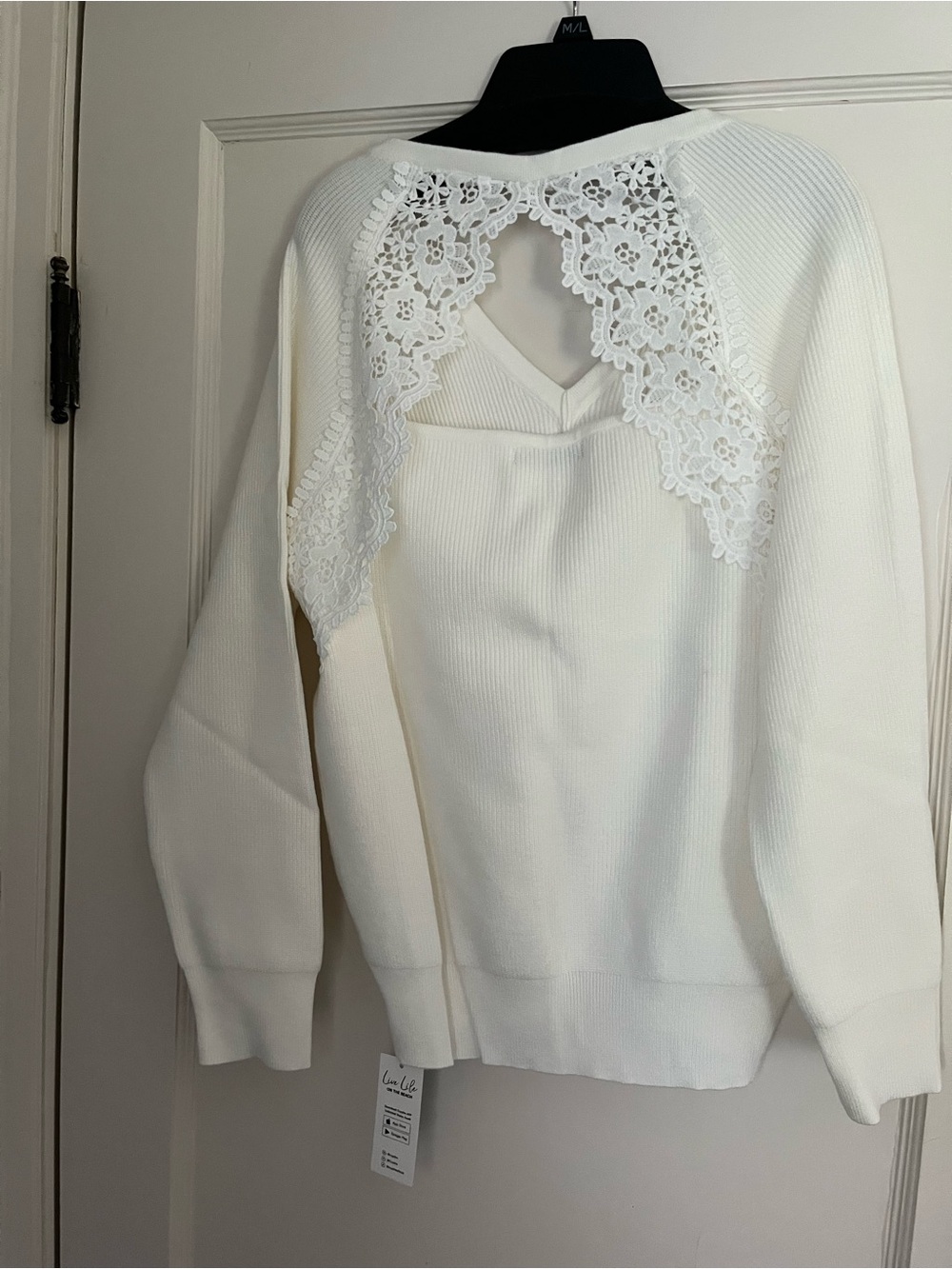 Cupshe White V-Neck Sweater with Lace Back